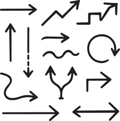 Arrows Set: A diverse collection of hand-drawn arrows, each pointing in a different direction, perfect for conveying movement, direction, or strategic planning in a modern design.