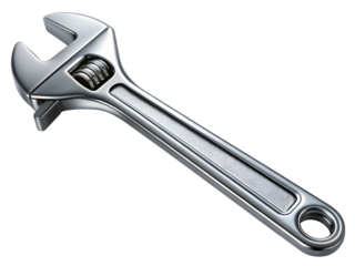 Shiny metal adjustable wrench isolated on transparent background