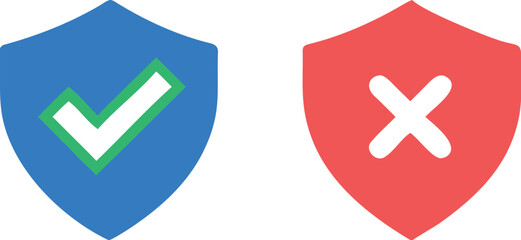 Tick mark Cross sign with shield icon