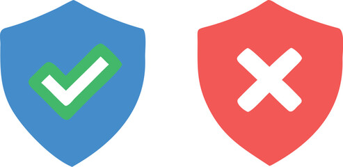 Obraz premium Tick mark Cross sign with shield icon