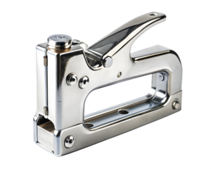 Shiny metal staple gun isolated on transparent background
