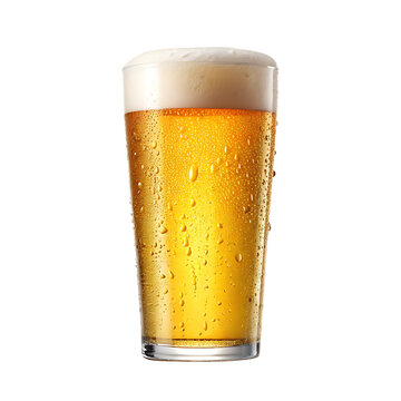 Glass of refreshing beer with foam isolated on transparent background
