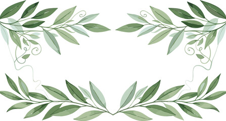 Leaf border design, green vines, decorative foliage, nature frame, botanical ornament, elegant leaves, blank space, invitation template, greeting card, natural layout