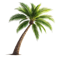 Tall palm tree with green fronds isolated on transparent background