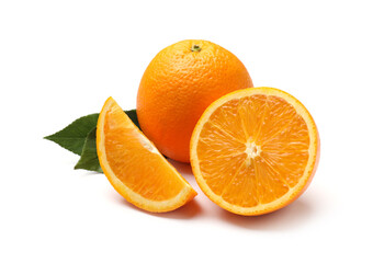 Whole and cut oranges isolated on white