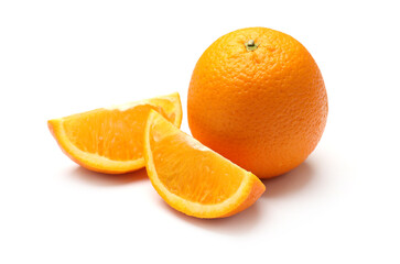 Whole and cut oranges isolated on white