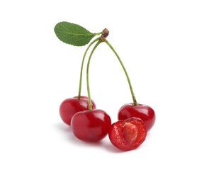 Yummy ripe red cherries isolated on white