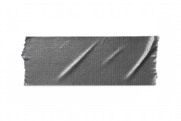 Gray duct tape displaying wrinkled surface, torn edges against transparent backdrop, ideal for graphic design projects