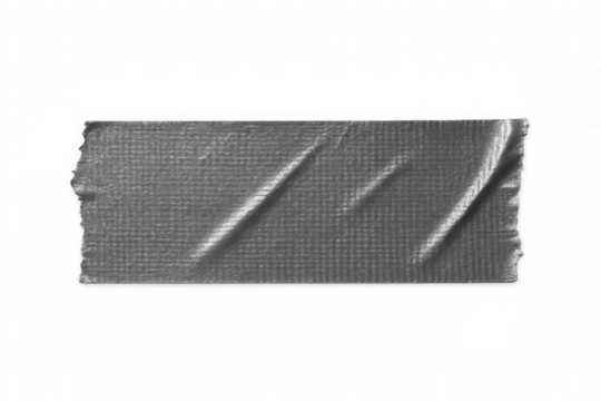 Gray duct tape displaying wrinkled surface, torn edges against transparent backdrop, ideal for graphic design projects - Powered by Adobe
