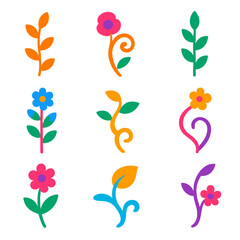 Naklejka premium Minimalist Floral Icons. Flat vector icons of climbing floral silhouettes: vine along stem, spiraling floral line, leaf trail