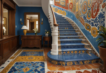 Escada interior com arquitetura vintage artístico. Mosaico retro.
