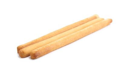 Three delicious grissini sticks isolated on white