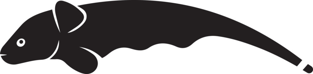 Black silhouette of a fish with rounded fins and a white eye © jakircreativedesign