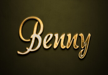 Old gold text effect of name Benny with 3D glossy style Mockup