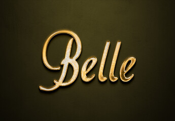 Old gold text effect of name Belle with 3D glossy style Mockup