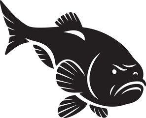 Black silhouette of a largemouth bass fish black and white