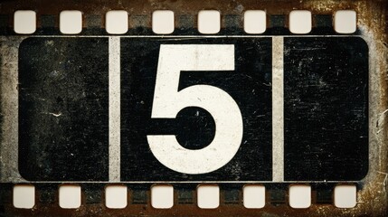 Aged film strip with number five