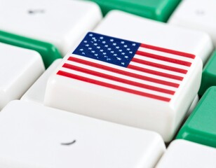 American flag emblem on a computer keyboard key, symbolizing digital patriotism and online connection.