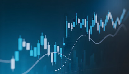 Financial Chart Dynamics: Dynamic financial chart visualization showcasing market trends, stock movements, and the intricate dance of numbers against a sleek blue backdrop.