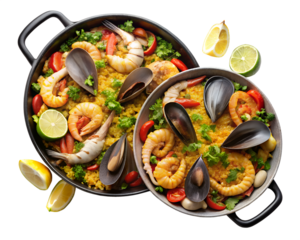 seafood paella with seafood isolated on white background. PNG Transparent file type with high definition quality And vibrant color grading Available. view isolated on white background. PNG Transparent