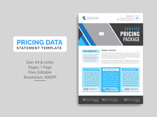Technical Data Sheet Template Price Table Flyer Design