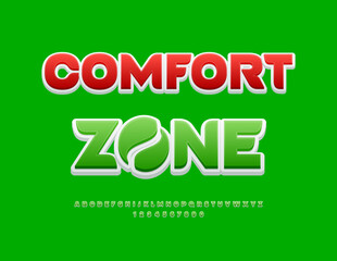 Vector Cute concept Comfort Zone with Decorative Element. Beautiful  Green Alphabet Letters and Numbers. Cool Digital Font.