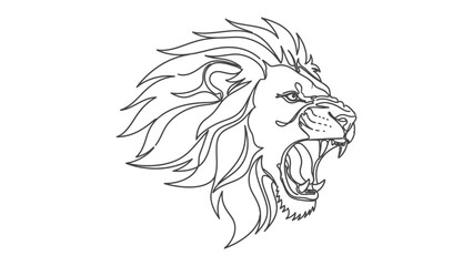 Lion Roar in Line Art: An intense black and white line art depiction of a roaring lion's head, showcasing its powerful expression and bold character, capturing a raw sense of untamed wildness.