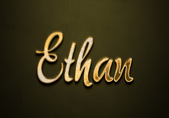 Old gold text effect of name Ethan with 3D glossy style Mockup