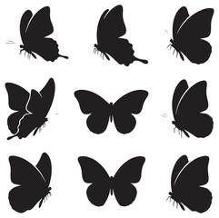 Fototapeta premium Butterfly Silhouettes | Black on White Minimal Vector Set. Ai generator