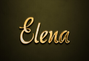 Old gold text effect of name Elena with 3D glossy style Mockup