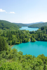 Obraz premium Blue Waters of Plitvice Lakes National Park from Above on a Summer Day