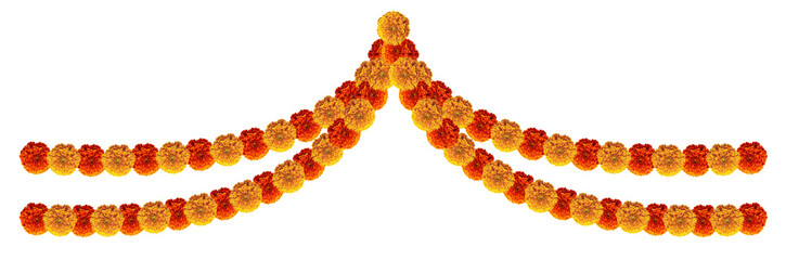 Red and orange marigold flower hanging festive element