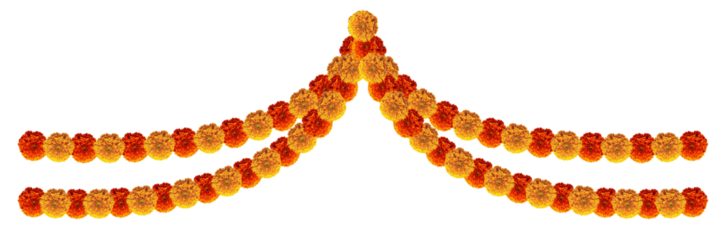 Red and orange marigold flower hanging festive element