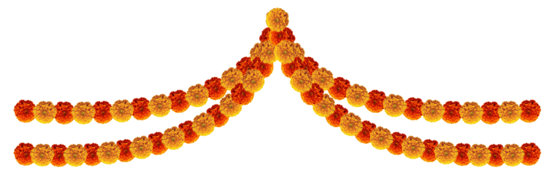 Red and orange marigold flower hanging festive element