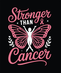 Obraz premium Stronger Than Cancer Butterfly Breast Cancer Awareness Pink Ribbon Design Vector Illustration