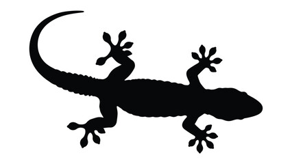 Naklejka premium Lizard Silhouette: A sleek, solid black silhouette of a lizard, a perfect graphic resource for nature and wildlife designs, exuding simplicity and boldness.