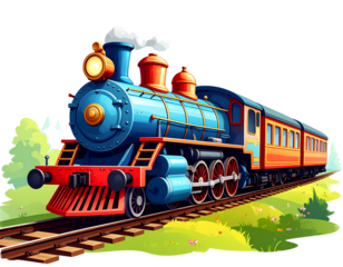 Train locomotive vector cartoon style transparent background