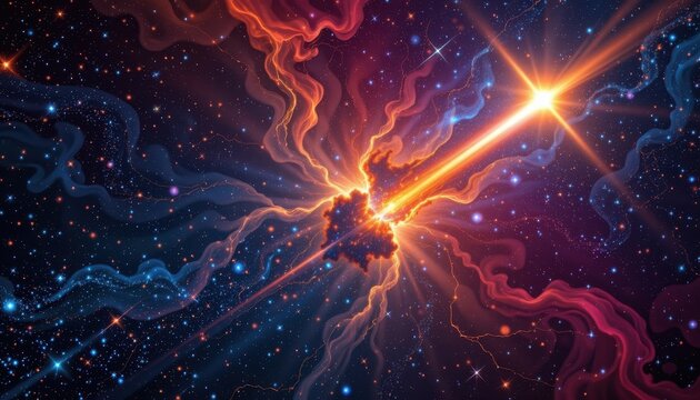 A high quality star field dominates a vivid night sky, a swirling canvas of space nebula and distant galaxies, The background embodies the profound wonder of astronomical concepts