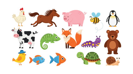 Animals Collection: A collection of colorful, illustrated animals. Showcasing diversity from various animal kingdom. 