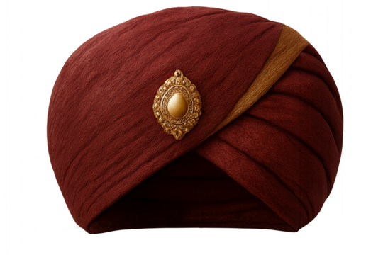 Traditional red Indian turban isolated transparent. Dastar red turban isolated transparent