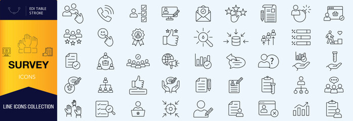 Survey thin line icons set. Rating, feedback, opinion icon. Editable stroke. Vector 