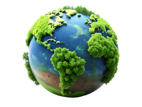 green earth with grass isolated on white background. PNG Transparent file type with high definition quality And vibrant color grading Available.