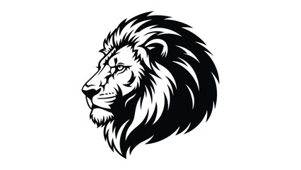 Majestic Lion Silhouette: A striking monochrome silhouette of a lion's profile, exuding strength, confidence, and regal elegance, perfect for impactful visual branding.