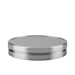 Silver round container on black background simple design product mockup