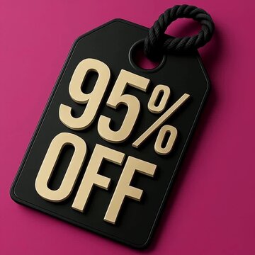 A striking 95% off tag in a sleek, modern style, set against a vibrant background, promoting significant savings and enticing potential shoppers.
