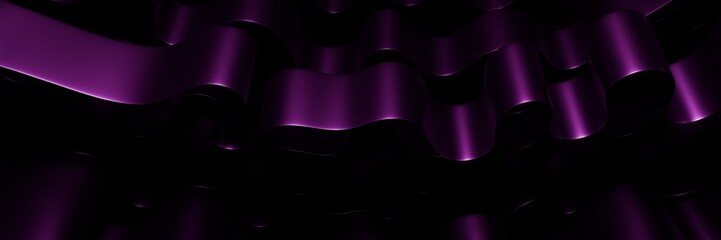 Layered Metallic Purple Ribbons With Overlapping Curves On Dark Background