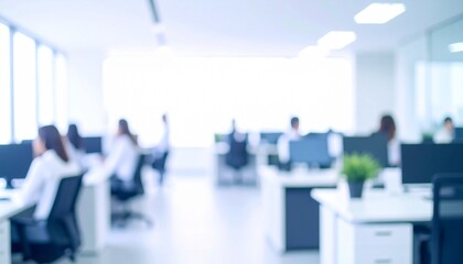 Fototapeta premium 白色基調のぼやけた画像のオフィスイメージ