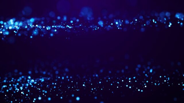Magical sparkles of light form abstract plane structures. Blue glow particles float in viscous liquid with bokeh. Fantastic background in 4k for festive events. Luma matte as alpha channel. 3d render