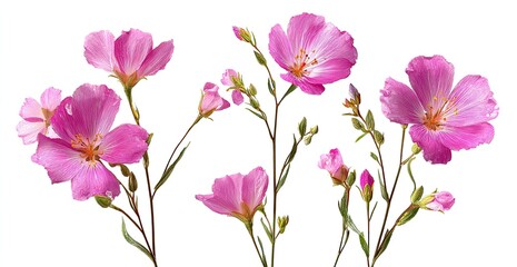 Pink flowers on stems against white background