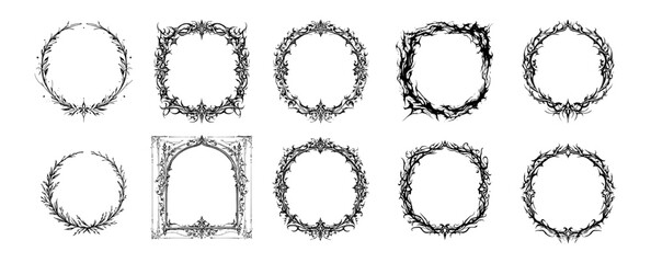 Gothic Tribal Wreath Tattoo Design Vector Illustration Set